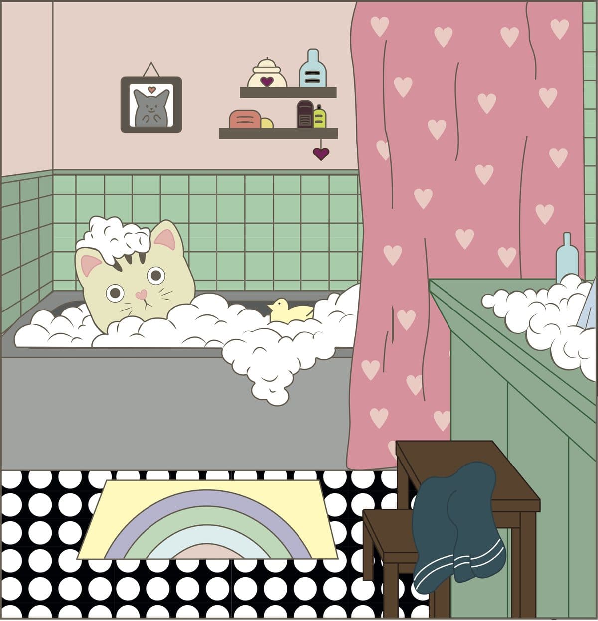 Affiche Salle de Bain — illustration kawaii